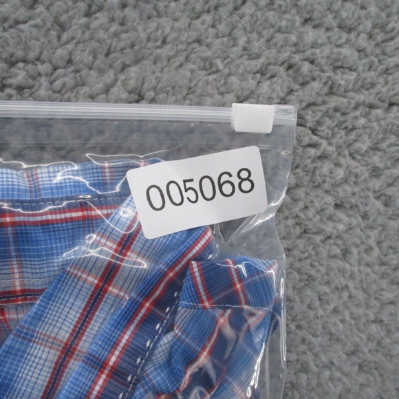 Wrangler Shirt Adult 2XL XXL Pearl Snap Blue Red Tartan Plaid Mens Button Down - Picture 12 of 13